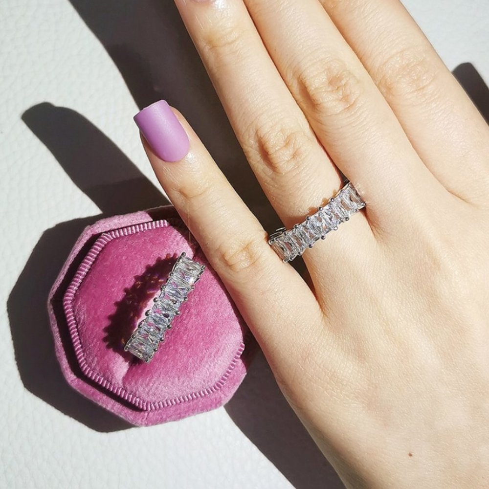 Sterling Silver Eternity Large Emerald Band - Picture 4 of 6